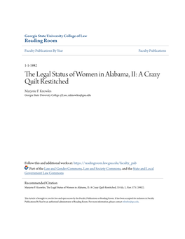The Legal Status of Women in Alabama, II: a Crazy Quilt Restitched Marjorie F