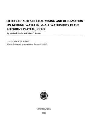 Effects of Surface Coal Mining and Reclamation on Ground Water in Small Watersheds in the Allegheny Plateau, Ohio