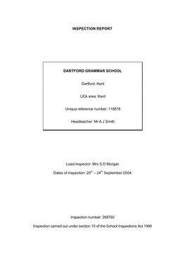 INSPECTION REPORT DARTFORD GRAMMAR SCHOOL Dartford, Kent