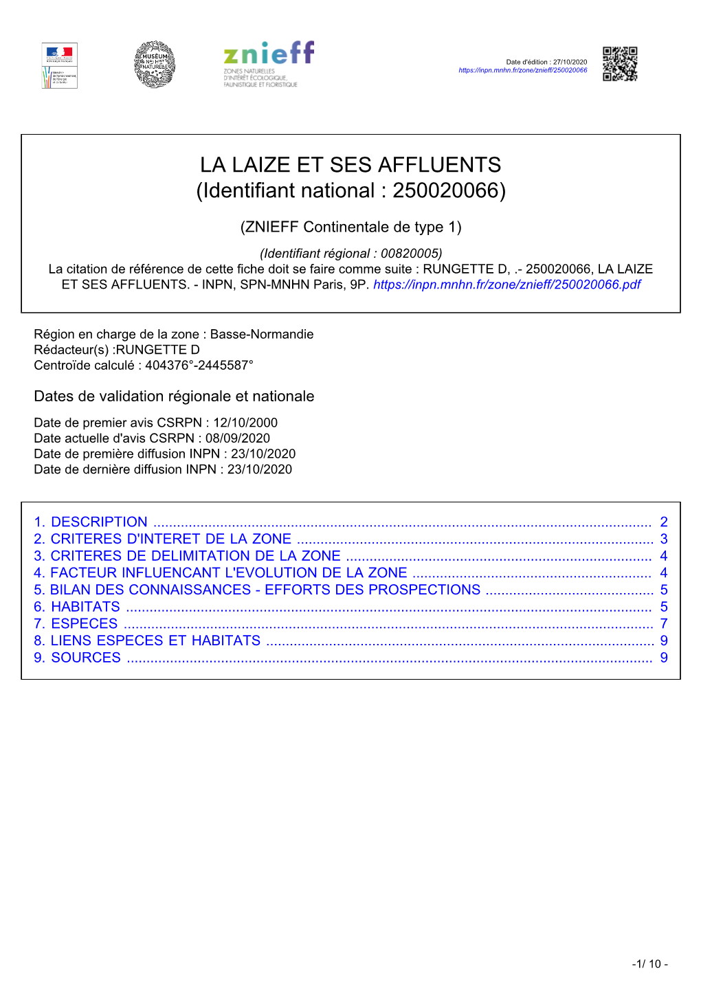 LA LAIZE ET SES AFFLUENTS (Identifiant National : 250020066)