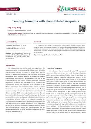 Treating Insomnia with Shen-Related Acupoints