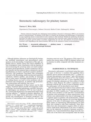 Stereotactic Radiosurgery for Pituitary Tumors