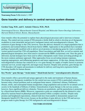 Gene Transfer and Delivery in Central Nervous System Disease