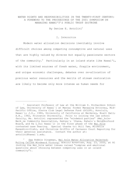 Water Rights and Responsibilities in the Twenty-First Century: a Foreword to the Proceedings of the 2001 Symposium on Managing Hawai‘I’S Public Trust Doctrine