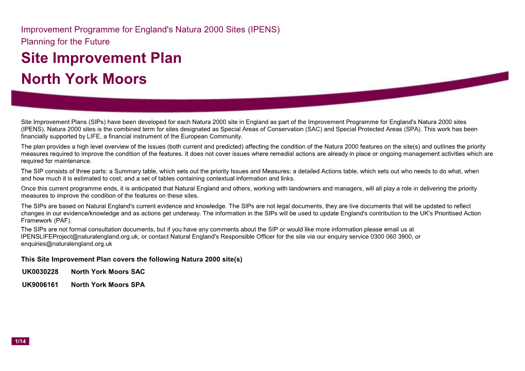 Site Improvement Plan North York Moors