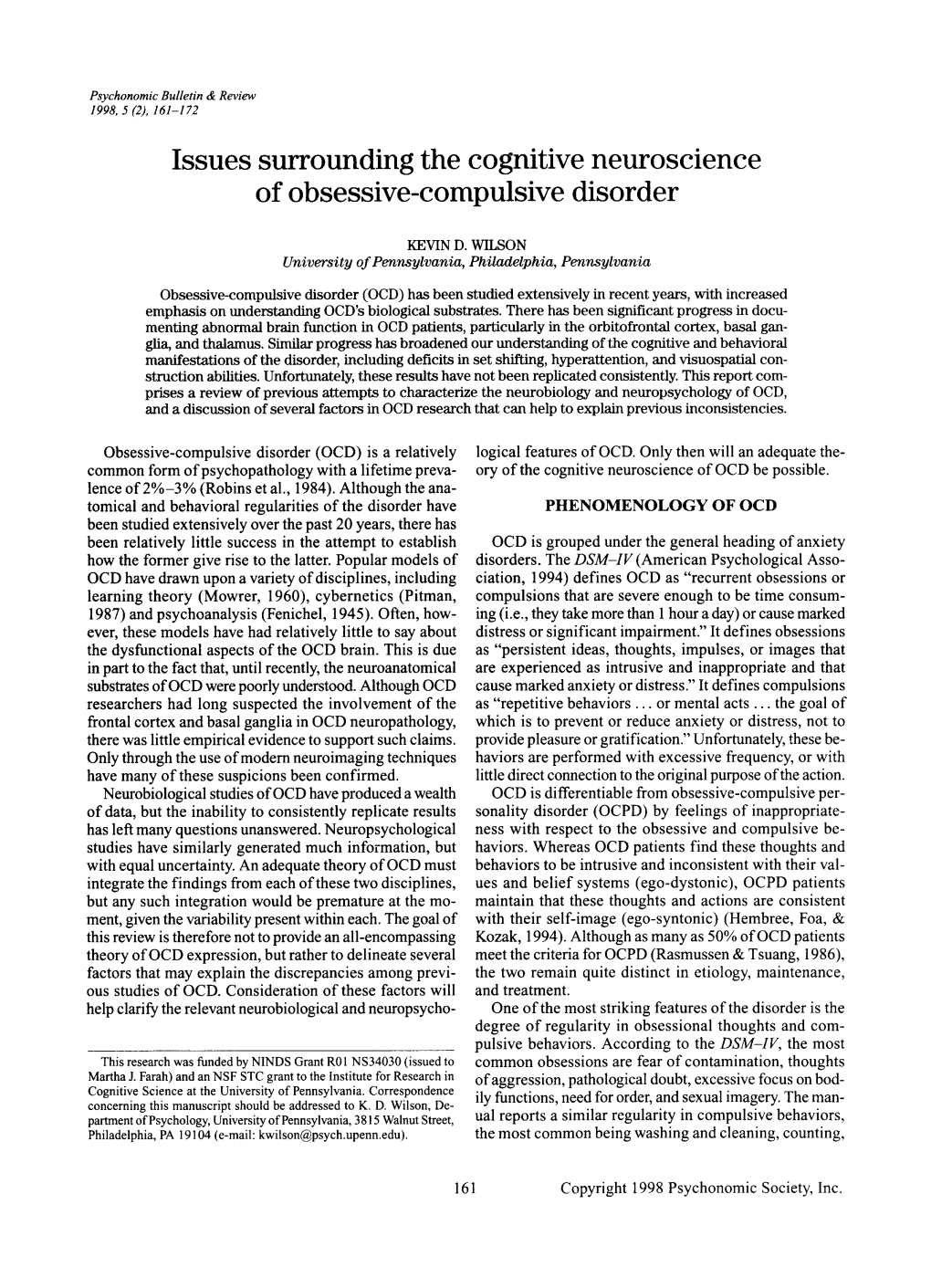 Issues Surrounding the Cognitive Neuroscience of Obsessive-Compulsive Disorder