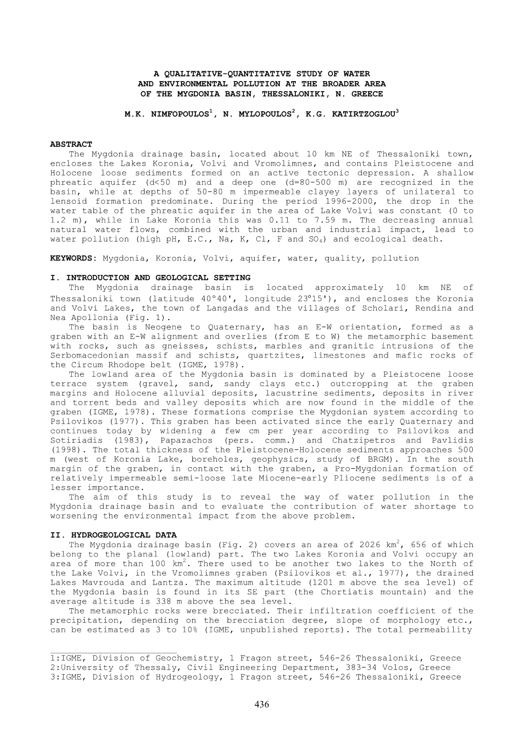 A Qualitative-Quantitative Study of Water and Environmental Pollution at the Broader Area of the Mygdonia Basin, Thessaloniki, N