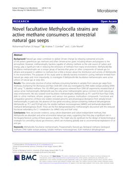 Novel Facultative Methylocella Strains Are Active Methane Consumers at Terrestrial Natural Gas Seeps Muhammad Farhan Ul Haque1,2* , Andrew T