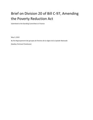 Brief on Division 20 of Bill C-97, Amending the Poverty Reduction Act
