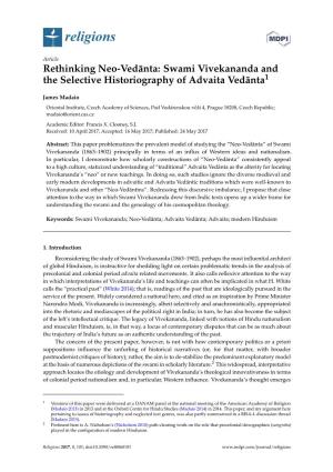 Rethinking Neo-Vedānta: Swami Vivekananda and the Selective