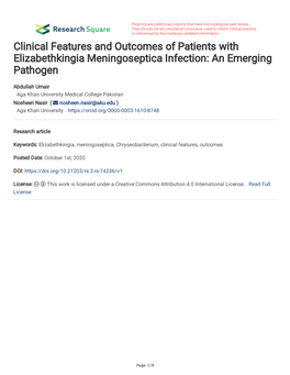 Clinical Features and Outcomes of Patients with Elizabethkingia Meningoseptica Infection: an Emerging Pathogen