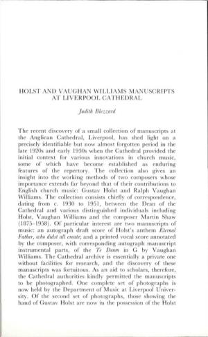 Holst and Vaughan Williams Manuscripts at Liverpool Cathedral