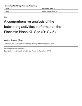 A Comprehensive Analysis of the Butchering Activities Performed at the Fincastle Bison Kill Site (D1ox-5)
