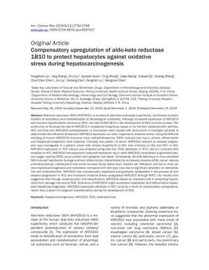 Original Article Compensatory Upregulation of Aldo-Keto Reductase 1B10 to Protect Hepatocytes Against Oxidative Stress During Hepatocarcinogenesis