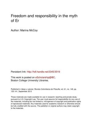 Freedom and Responsibility in the Myth of Er