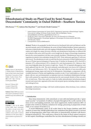 Ethnobotanical Study on Plant Used by Semi-Nomad Descendants’ Community in Ouled Dabbeb—Southern Tunisia