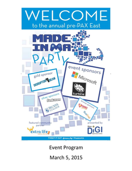 Event Program March 5, 2015 Welcome!