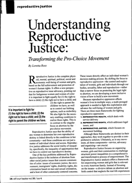 Understanding Reproductive Justice: Transforming the Pro-Choice Movement by Loretta Ross