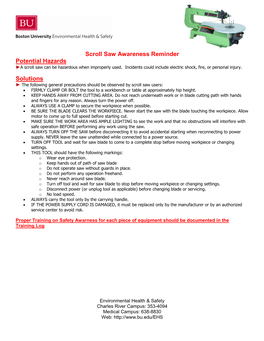 Scroll Saw Awareness Reminder Potential Hazards Solutions