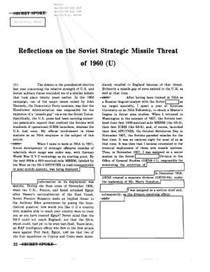 Reflections On\The Soviet Strategic Missile Threat of 1960 (U)