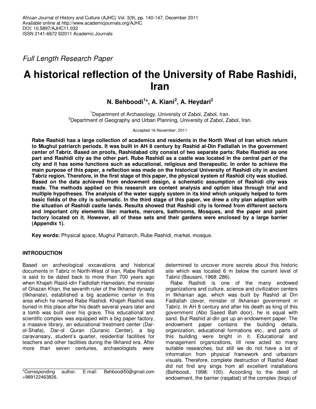 A Historical Reflection of the University of Rabe Rashidi, Iran