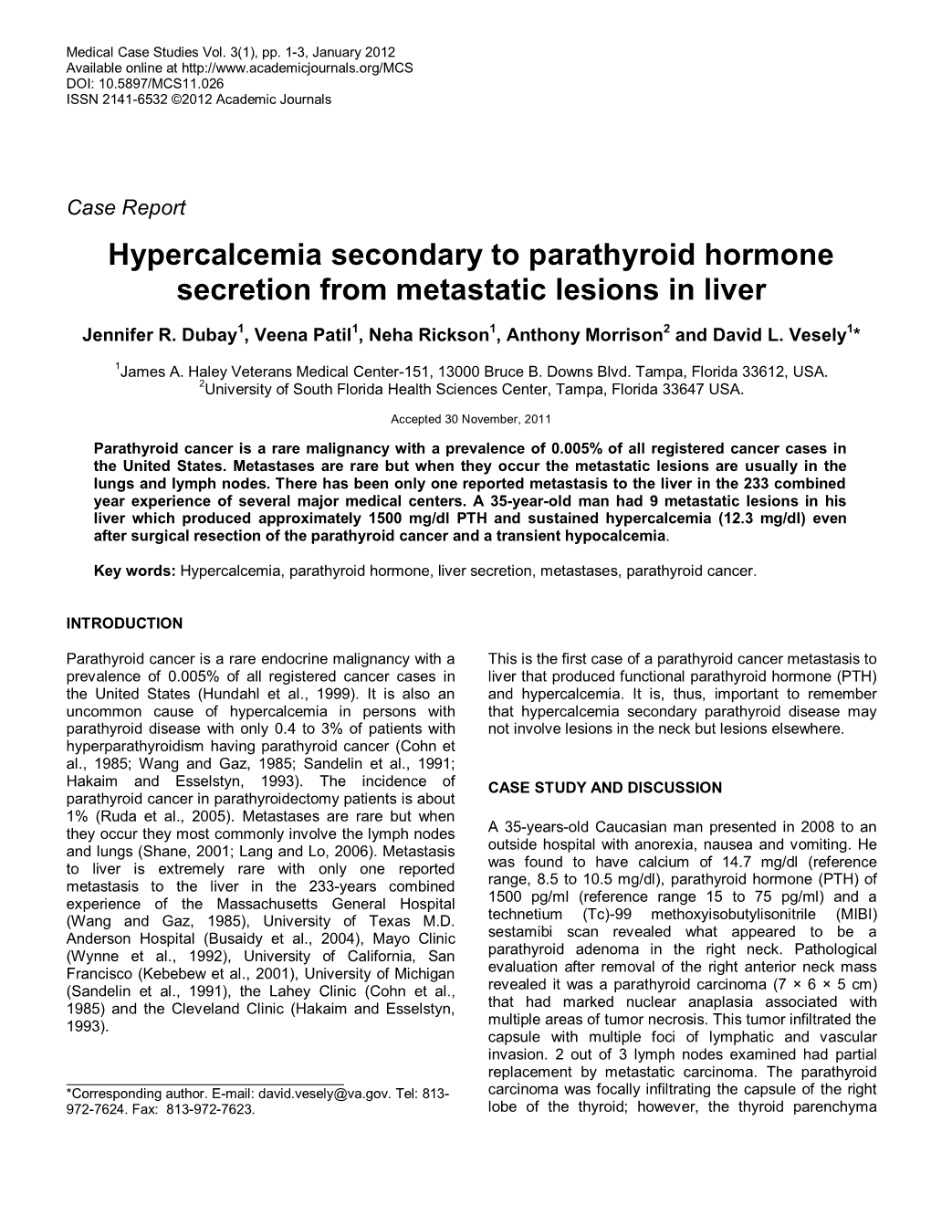 Hypercalcemia Secondary to Parathyroid Hormone Secretion from Metastatic Lesions in Liver
