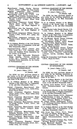 SUPPLEMENT to the LONDON GAZETTE, I JANUARY, 1948 Major-General Joseph Charles " HAYDON, CENTRAL CHANCERY of the ORDERS D.S.O., O.'B.E