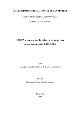 El EVA Y La Creación De Valor En Las Empresas Peruanas: Periodo 1,999-2,003