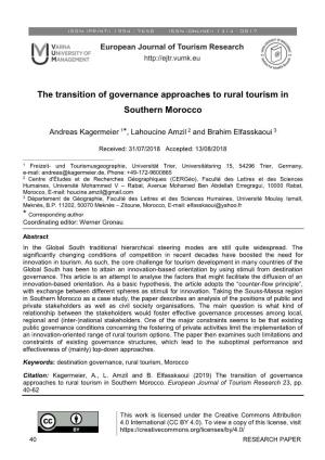 The Transition of Governance Approaches to Rural Tourism in Southern Morocco