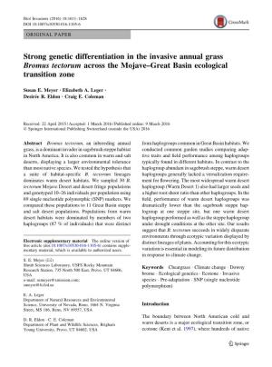 Strong Genetic Differentiation in the Invasive Annual Grass Bromus Tectorum Across the Mojave–Great Basin Ecological Transition Zone