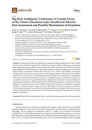 Mg-Rich Authigenic Carbonates in Coastal Facies of the Vtoroe Zasechnoe Lake (Southwest Siberia): First Assessment and Possible Mechanisms of Formation