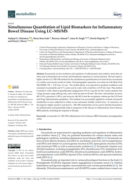 Simultaneous Quantitation of Lipid Biomarkers for Inflammatory Bowel Disease Using LC–MS/MS