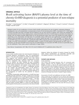 B-Cell Activating Factor (BAFF) Plasma Level at the Time of Chronic Gvhd Diagnosis Is a Potential Predictor of Non-Relapse Mortality