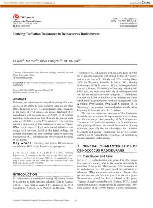 Ionizing Radiation Resistance in Deinococcus Radiodurans