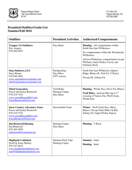 Permitted Outfitter/Guide List Summer/Fall 2014