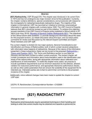 General Chapter &lt;821&gt; Radioactivity