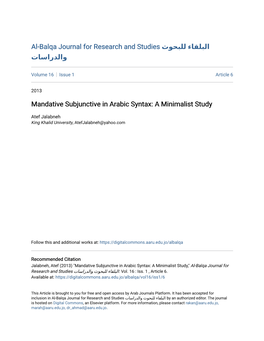 Mandative Subjunctive in Arabic Syntax: a Minimalist Study
