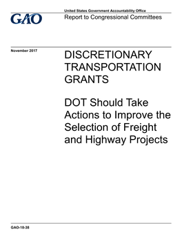Gao-18-38, Discretionary Transportation Grants