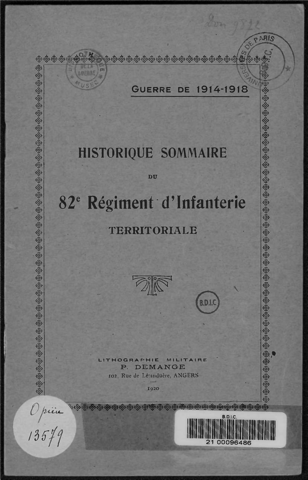 Historique Du 082Ème Régiment Territorial D'infanterie