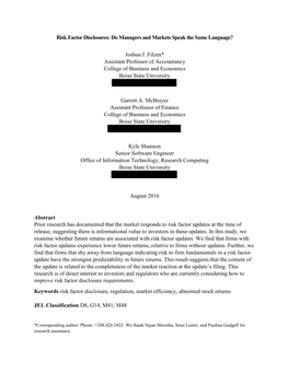 Risk Factor Disclosures: Do Managers and Markets Speak the Same Language?