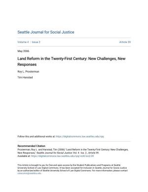 Land Reform in the Twenty-First Century: New Challenges, New Responses
