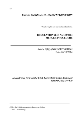 Ineos/ Styrolution Regulation (Ec)
