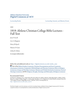 1919: Abilene Christian College Bible Lectures - Full Text Jesse P