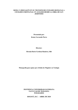 Roma Y Jerusalén En Su Tránsito De Ciudades Romanas a Ciudades Cristianas
