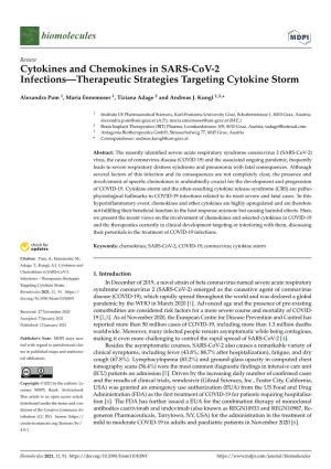 Cytokines and Chemokines in SARS-Cov-2 Infections—Therapeutic Strategies Targeting Cytokine Storm