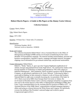 Hubert Harris Papers: a Guide to His Papers at the Jimmy Carter Library