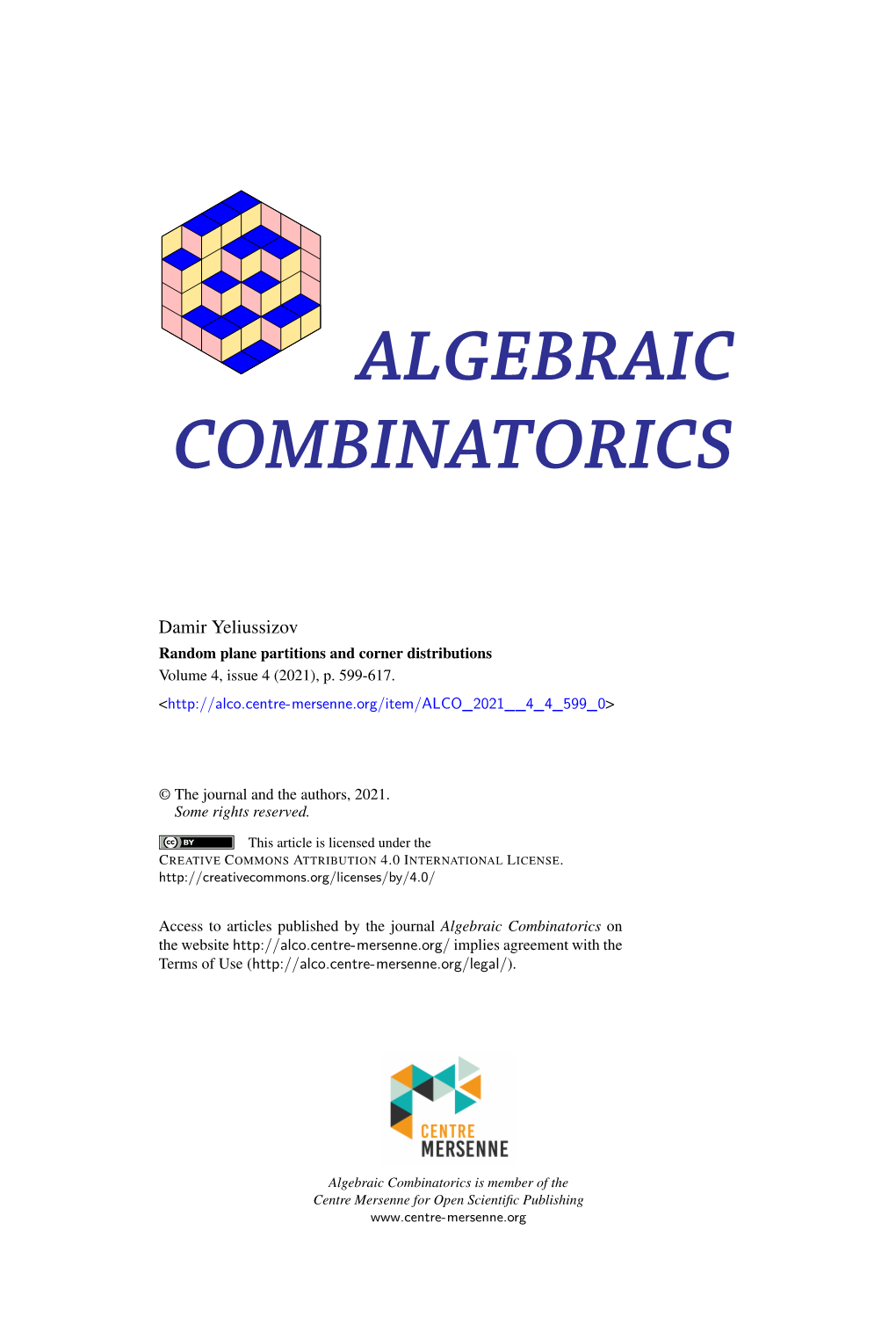 Random Plane Partitions and Corner Distributions Volume 4, Issue 4 (2021), P