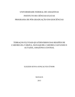 Universidade Federal Do Amazonas Instituto De Ciências Exatas Programa De Pós-Graduação Em Geociências Terraços Fluviais