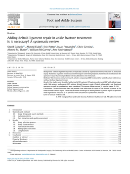 Adding Deltoid Ligament Repair in Ankle Fracture Treatment: Is It Necessary? a Systematic Review
