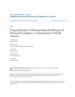 Proposed System of Nomenclature for Biotypes of Hessian Fly (Diptera: Cecidomyiidae) in North America F